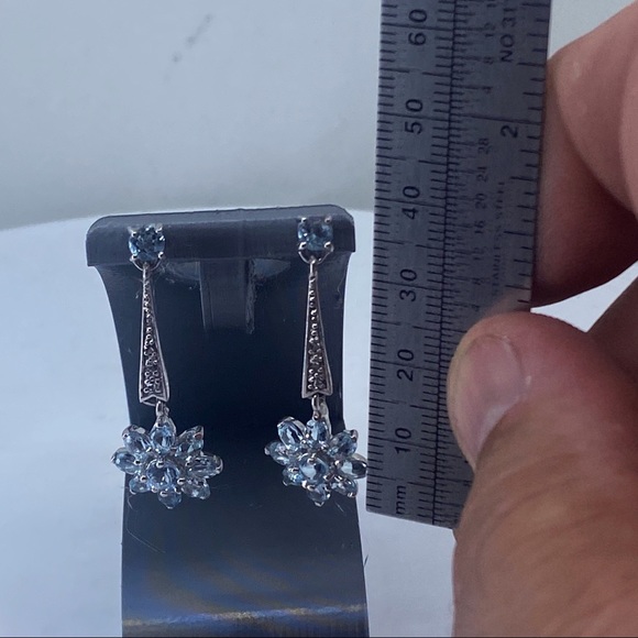 Dangle blue Topaz and cz earrings in deterring silver - Picture 5 of 5